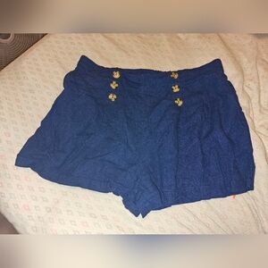 Navy Blue Women's Shorts with Button Detail